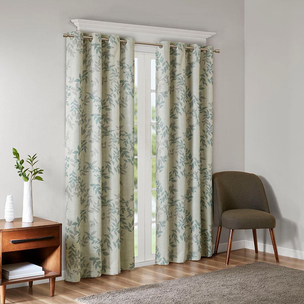 Olliix.com Curtains - Julie 84 H Printed Botanical Blackout Panel Aqua