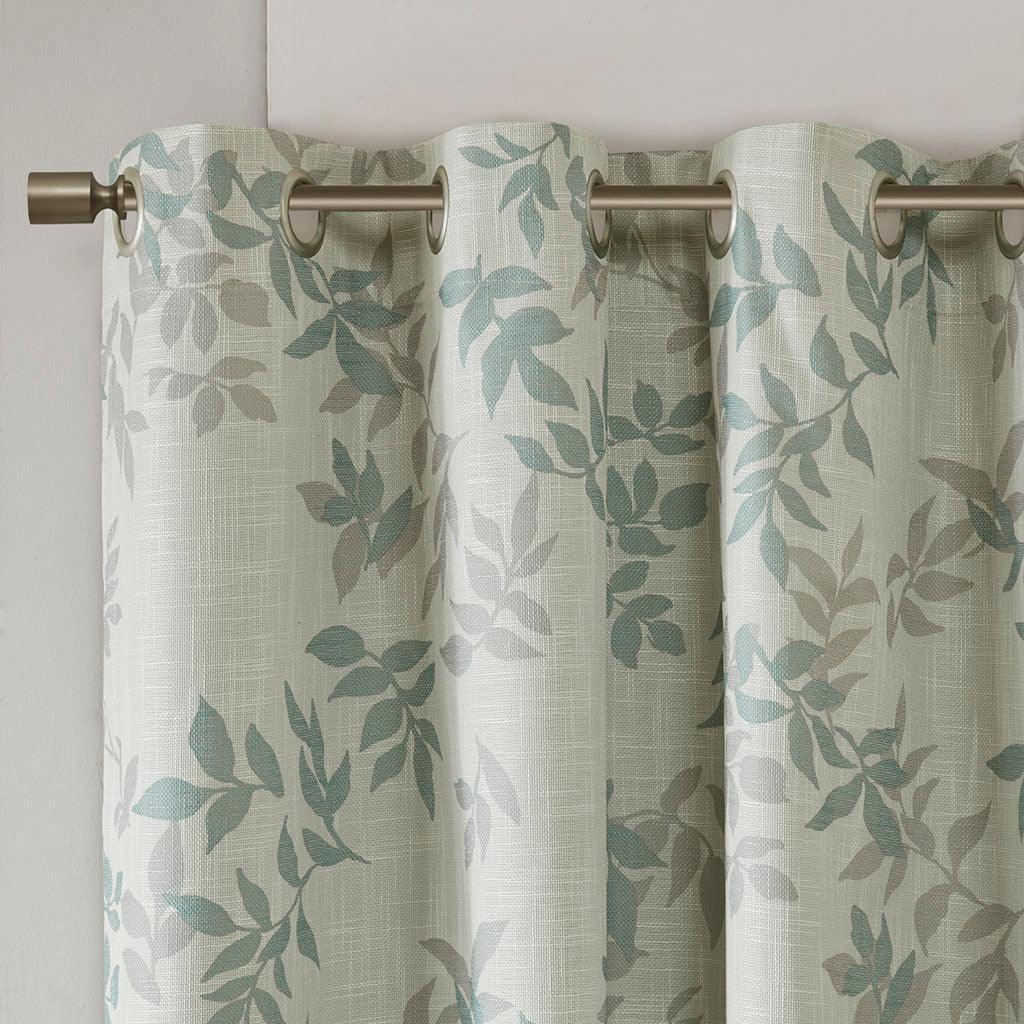 Olliix.com Curtains - Julie 84 H Printed Botanical Blackout Panel Aqua