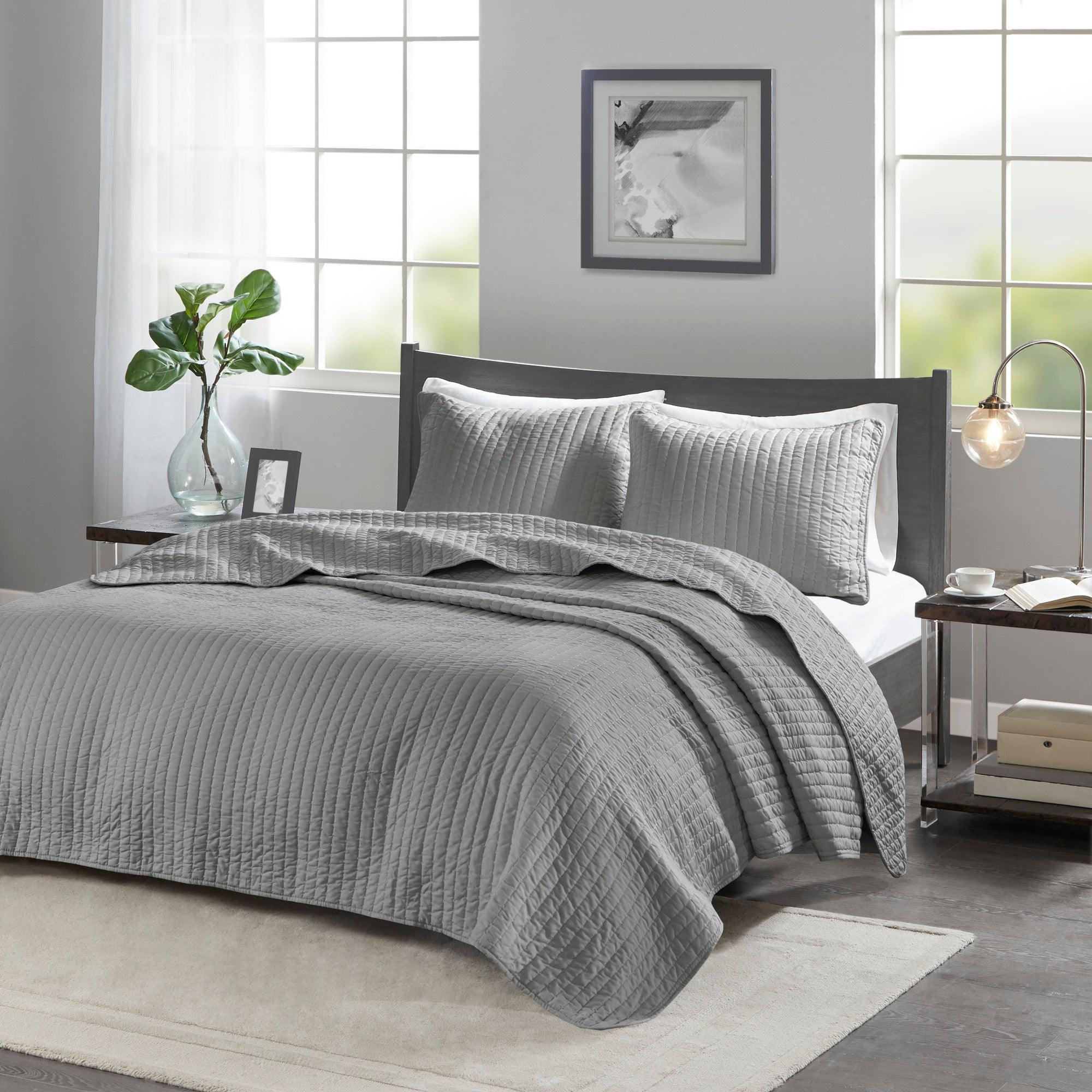 Olliix.com Comforters & Blankets - Keaton King Reversible Coverlet Set Gray