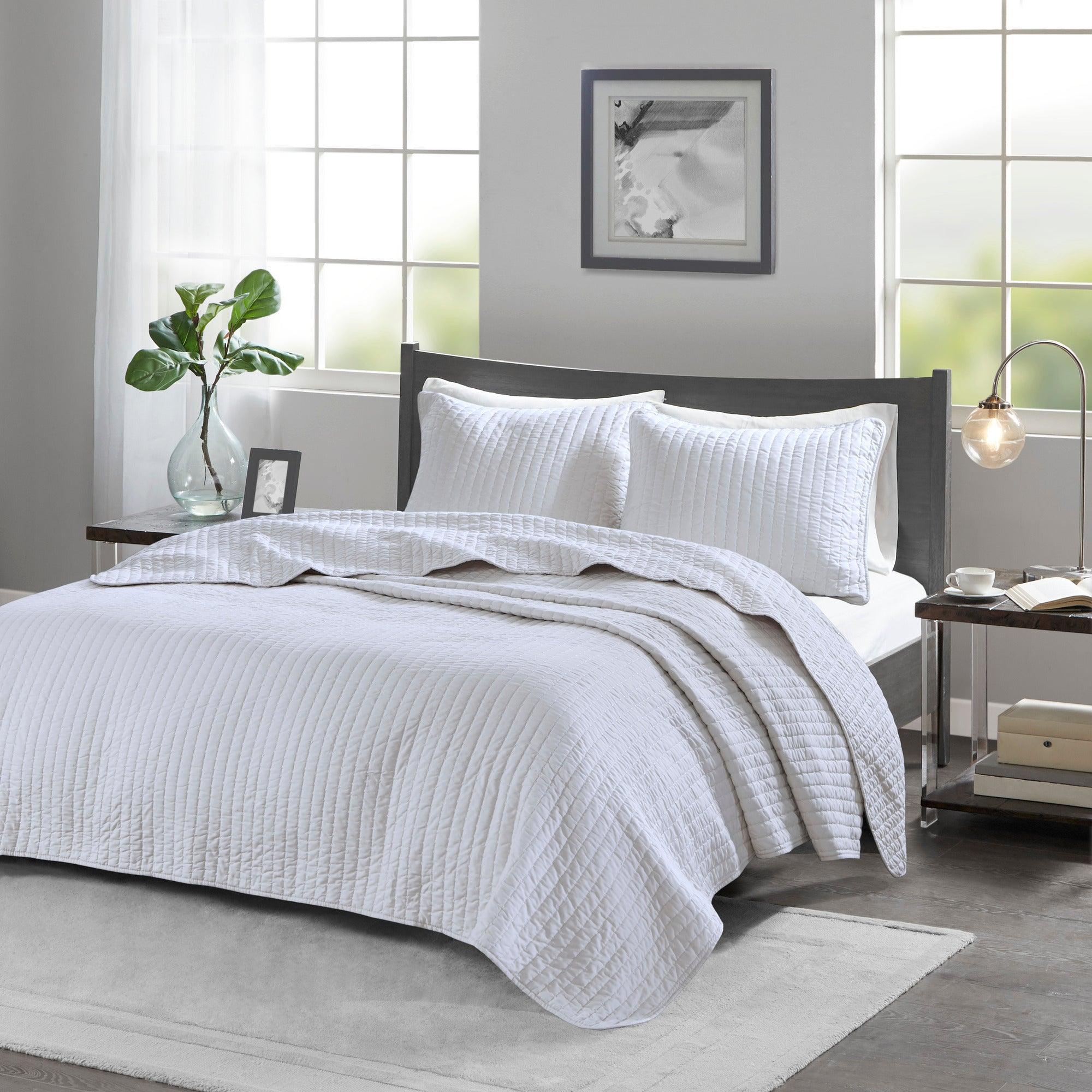 Olliix.com Comforters & Blankets - Keaton King Reversible Coverlet Set White