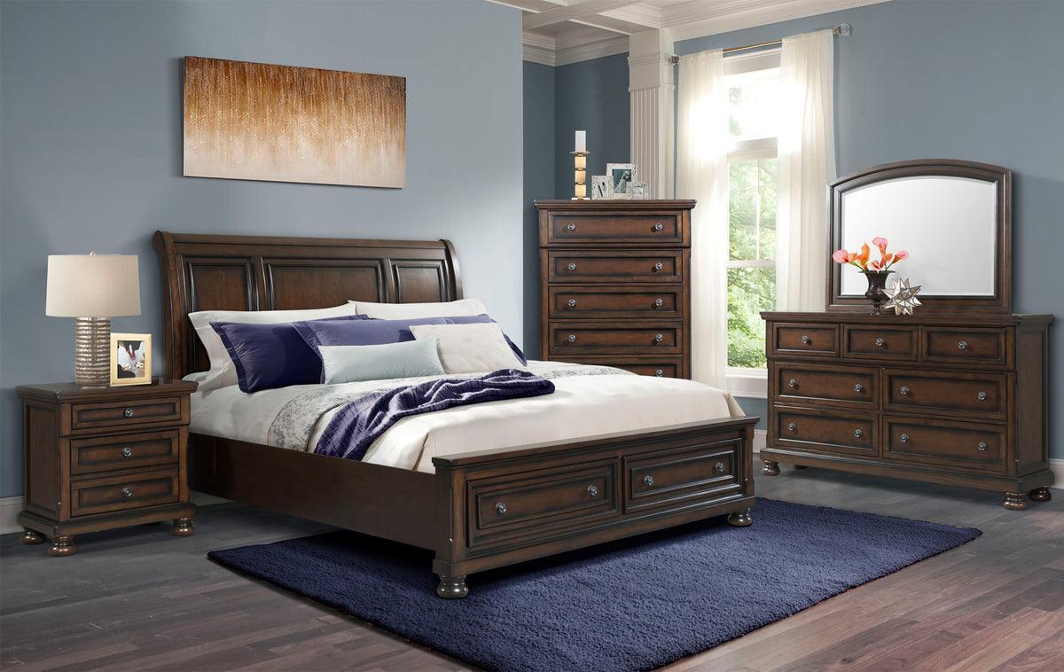 Elements Bedroom Sets - Kingsley King Storage 4PC Bedroom Set Walnut