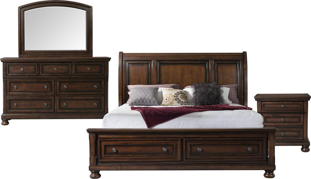 Elements Bedroom Sets - Kingsley King Storage 4PC Bedroom Set Walnut