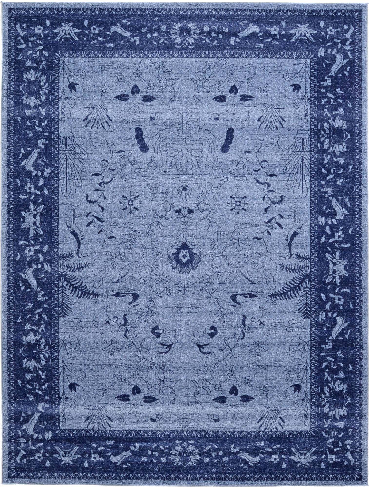 Unique Loom Indoor Rugs - La Jolla Floral Rectangular 9x12 Rug Blue & Navy Blue