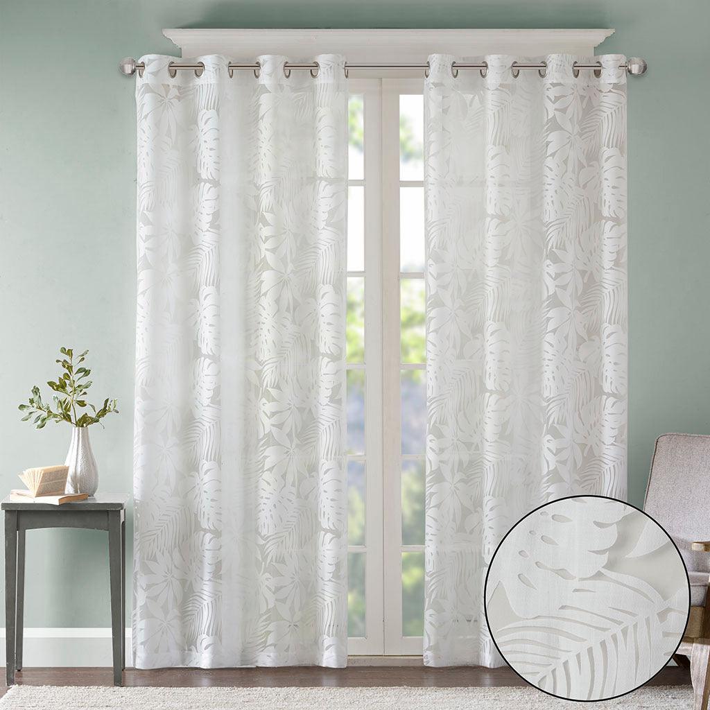 Olliix.com Curtains - Leilani 63" Palm Leaf Burnout Window Sheer White