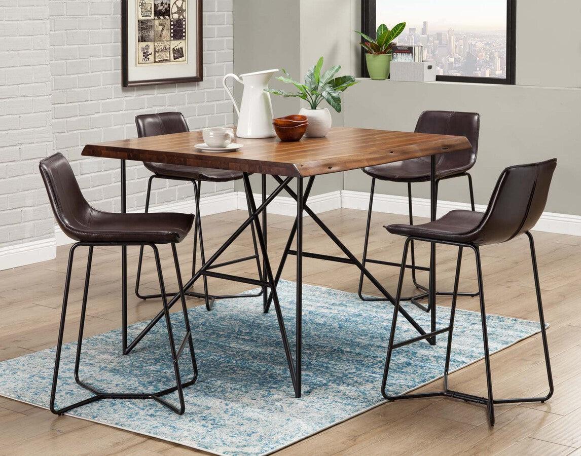 Alpine Furniture Barstools - Live Edge Set of 2 Bonded Leather Pub Chairs, Dark Brown