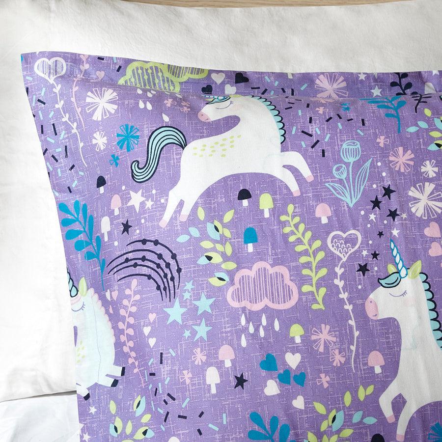 Olliix.com Duvet & Duvet Sets - Lola Twin Unicorn Cotton Duvet Cover Set Purple