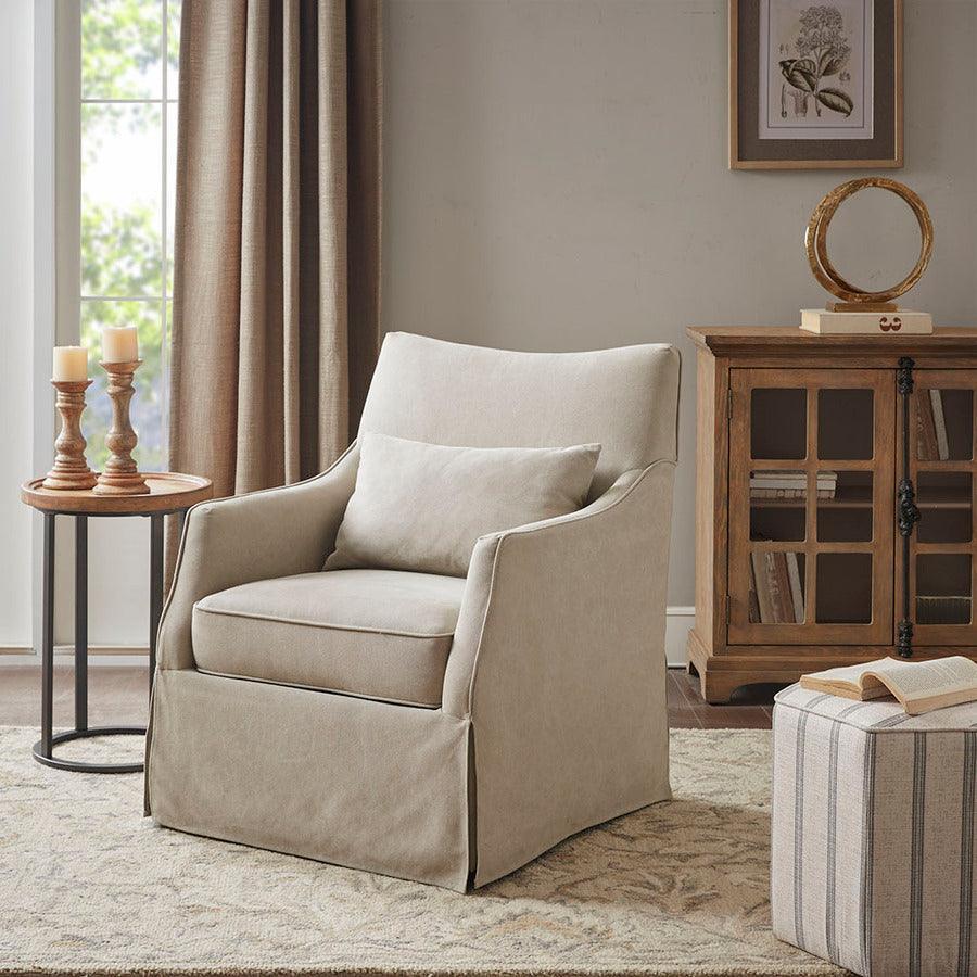 Olliix.com Accent Chairs - London Skirted Swivel Chair Beige