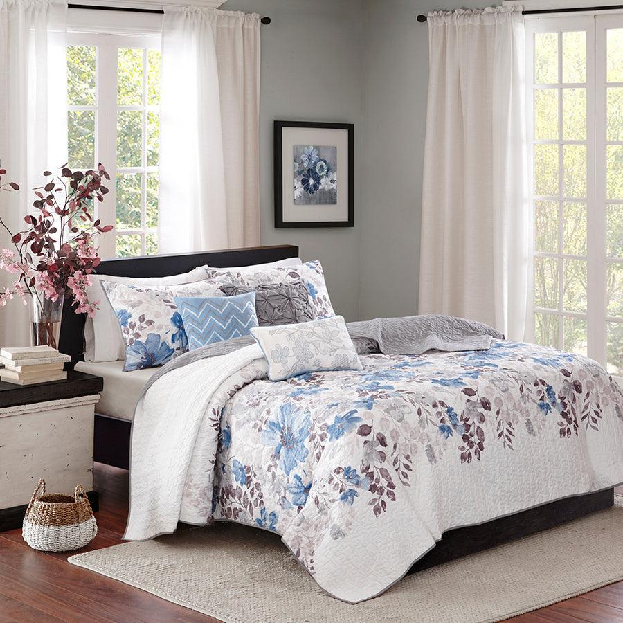 Olliix.com Comforters & Blankets - Luna Full/Queen 6 Piece Reversible Coverlet Set Blue