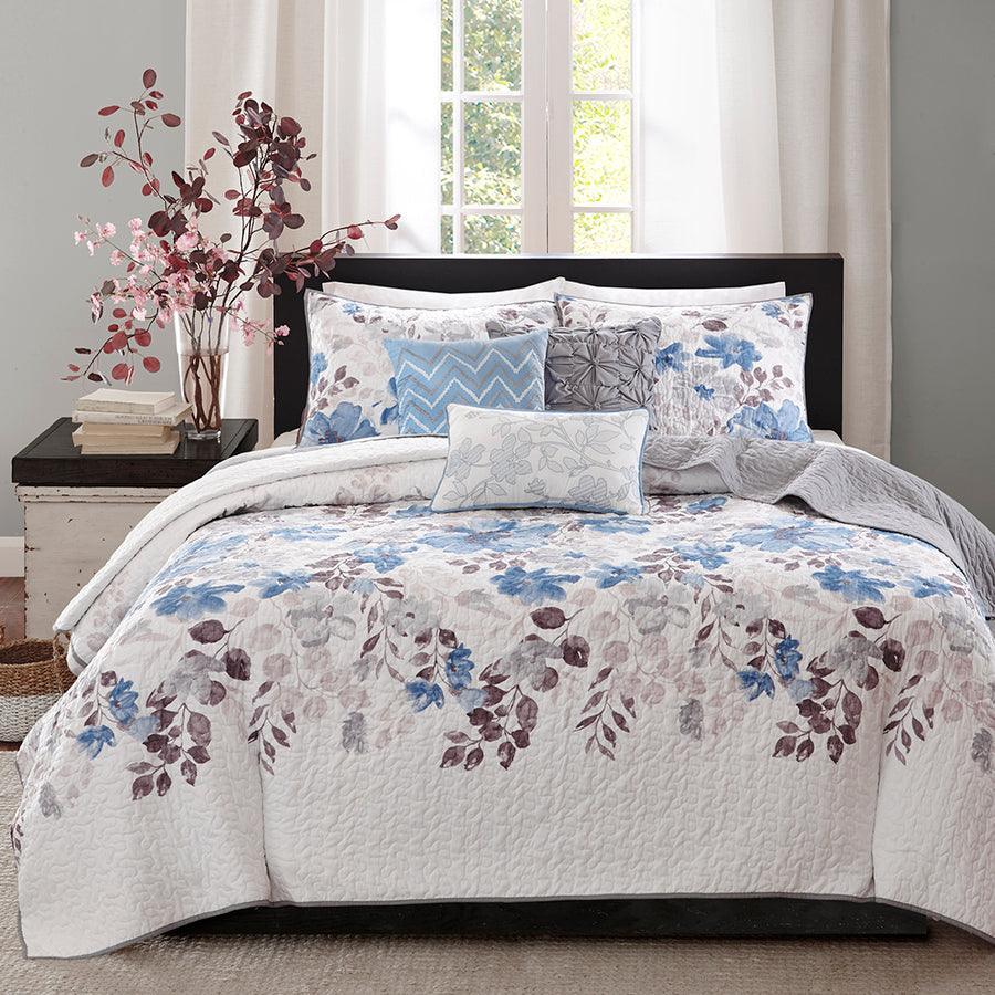 Olliix.com Comforters & Blankets - Luna Full/Queen 6 Piece Reversible Coverlet Set Blue