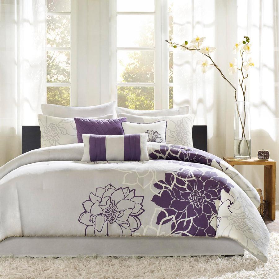 Olliix.com Comforters & Blankets - Madison Park 100% Cotton Sateen Printed Comforter 7pcs Set Purple