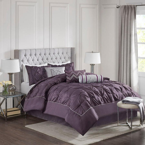 Amaryllis Purple Floral 7 pc Comforter Bed Set by Madison Park