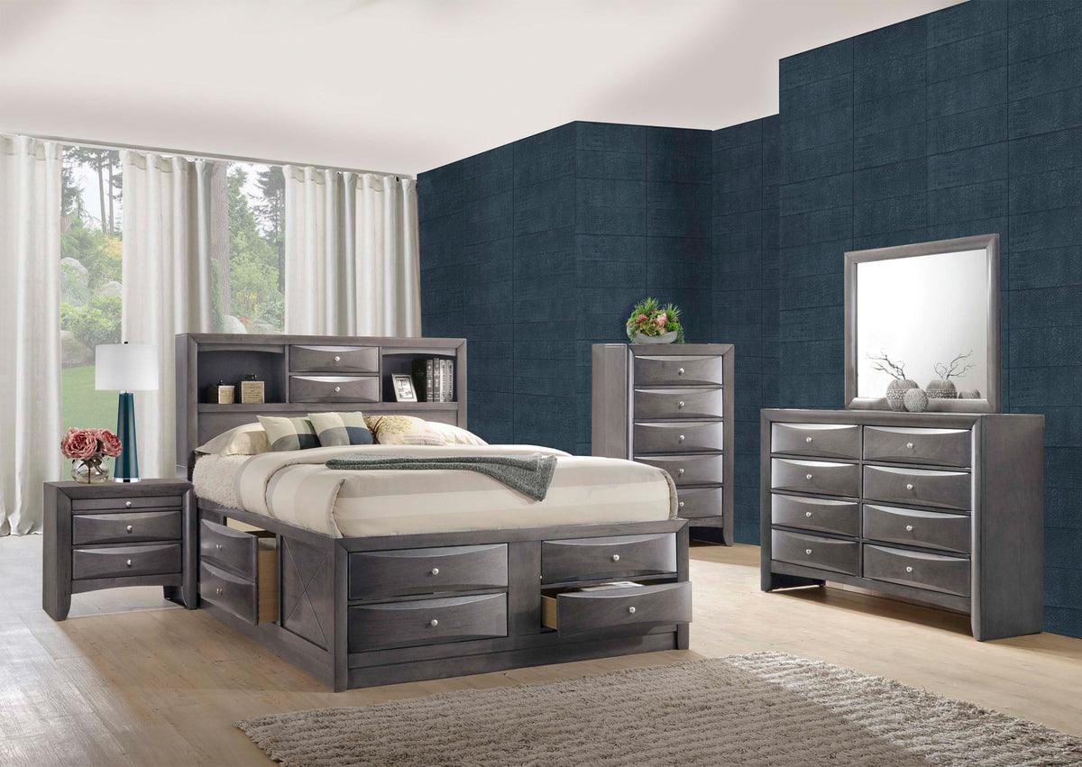 Elements Bedroom Sets - Madison Queen Storage 5PC Bedroom Set Gray