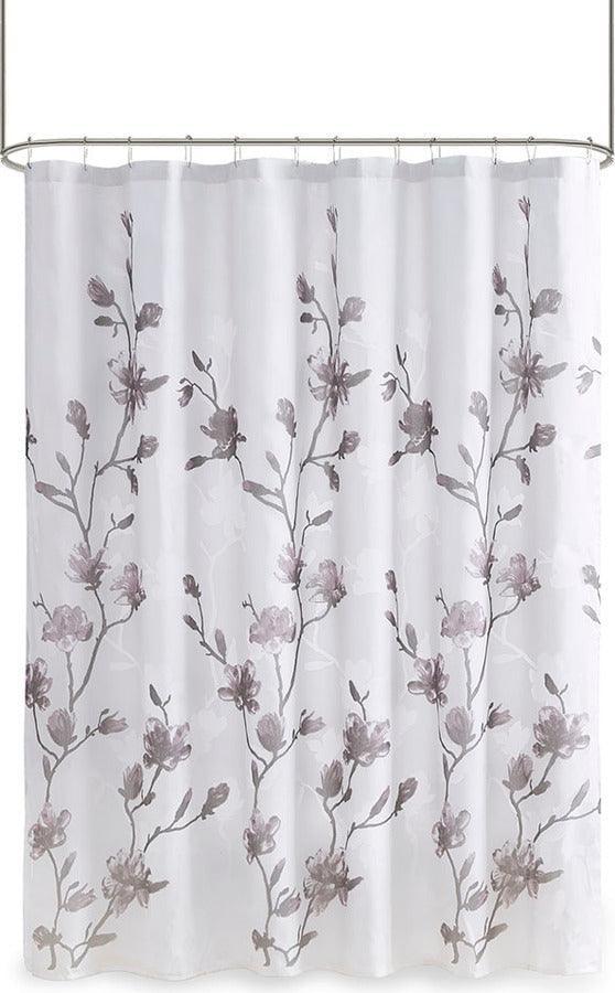 Olliix.com Shower Curtains - Magnolia Floral Printed Burnout Shower Curtain Purple