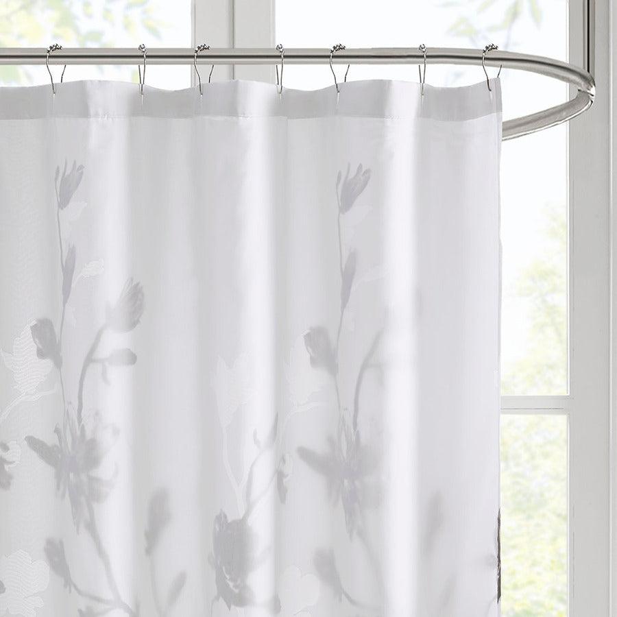 Olliix.com Shower Curtains - Magnolia Floral Printed Burnout Shower Curtain Purple