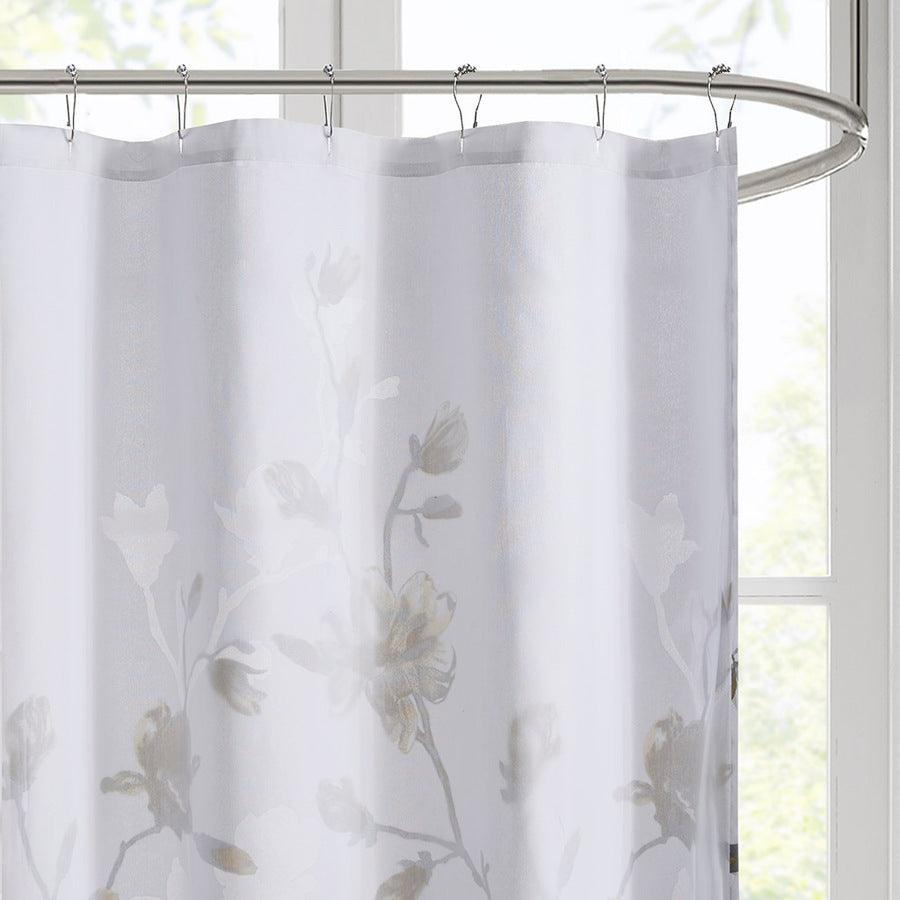 Olliix.com Shower Curtains - Magnolia Floral Printed Burnout Shower Curtain Yellow