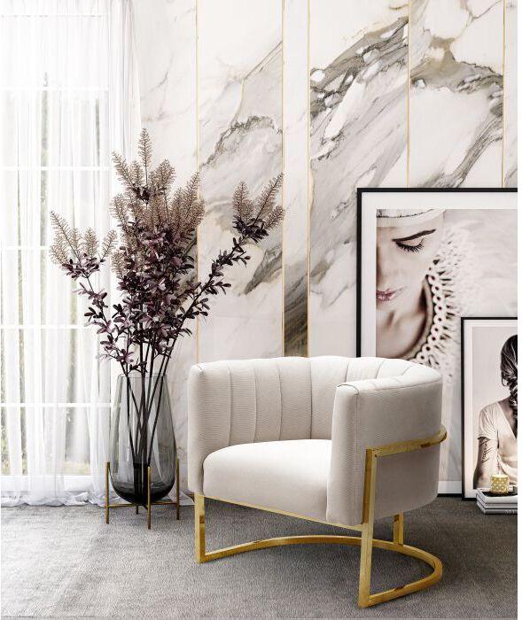 Tov Furniture Accent Chairs - Magnolia Spotted Cream Chair with Gold