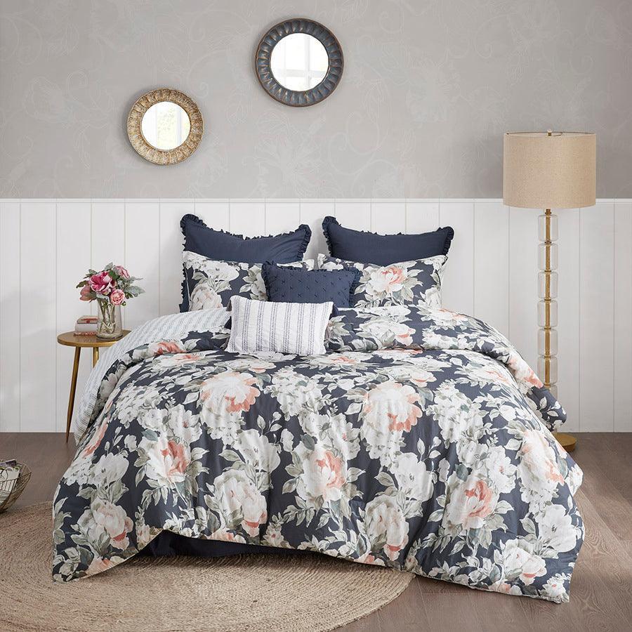 5 Piece Reversible Comforter Set Floral Watercolor Design Bedding