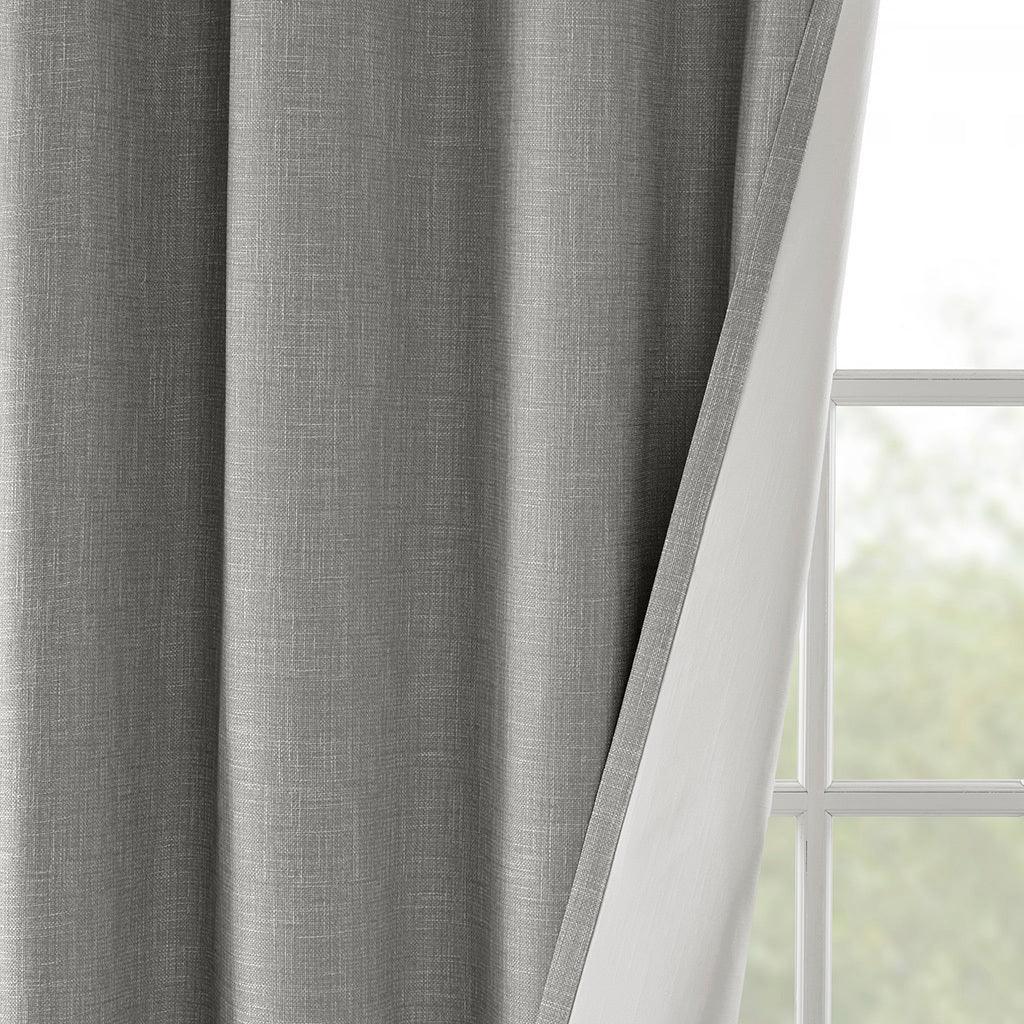 Olliix.com Curtains - Maya 54 H Printed Heathered Blackout Grommet Top Curtain Panel Gray