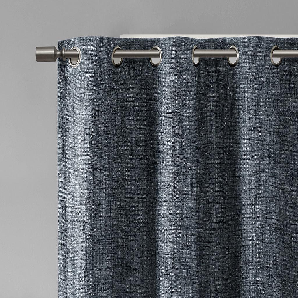 Olliix.com Curtains - Maya 54 H Printed Heathered Blackout Grommet Top Curtain Panel Navy