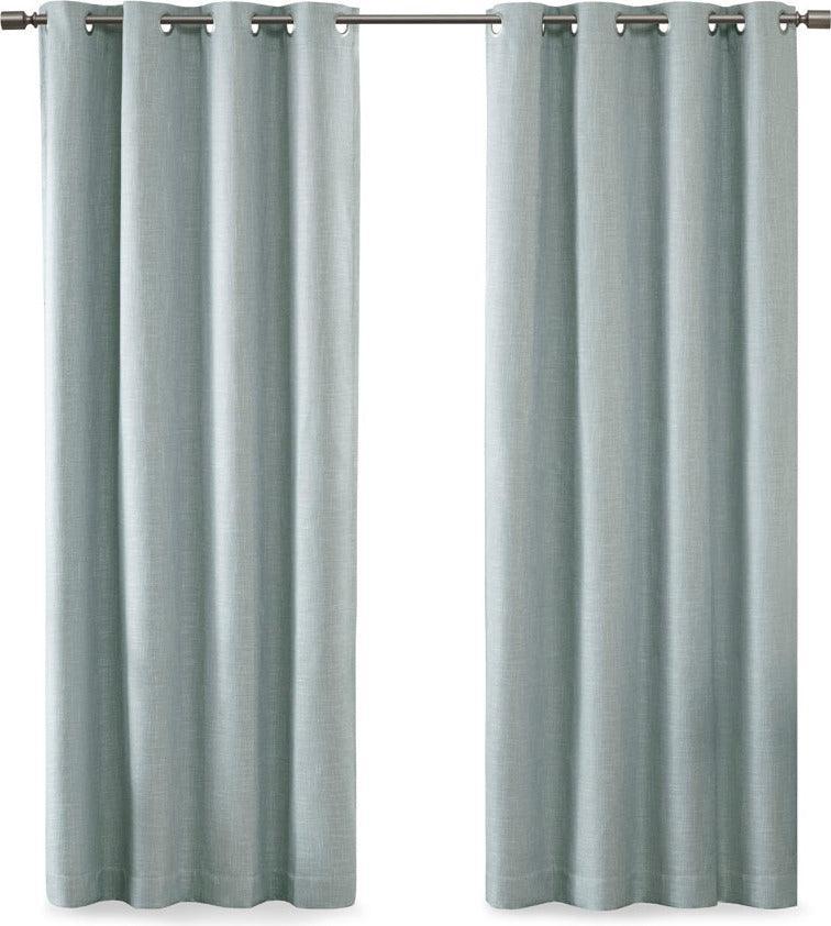 Olliix.com Curtains - Maya 84 H Printed Heathered Blackout Grommet Top Curtain Panel Aqua