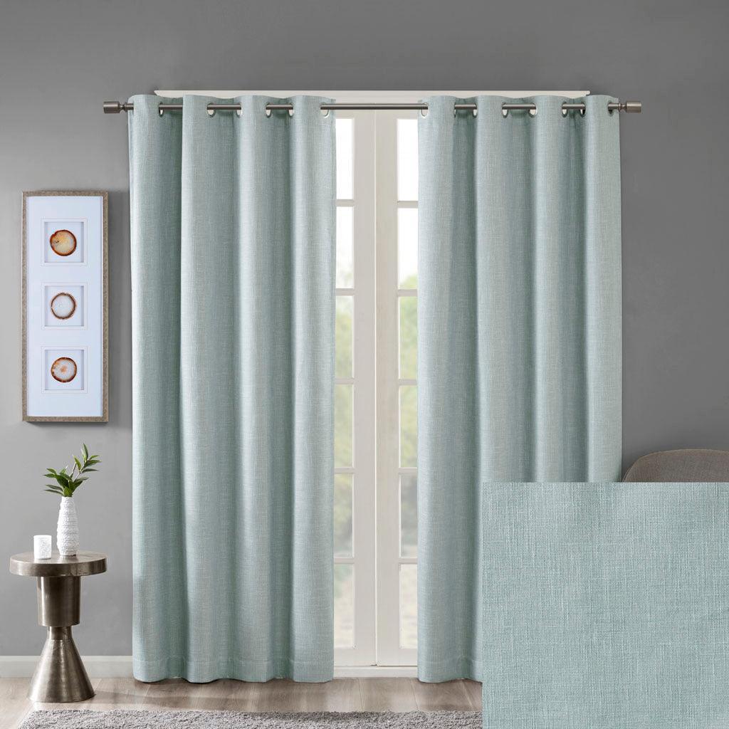 Olliix.com Curtains - Maya 84 H Printed Heathered Blackout Grommet Top Curtain Panel Aqua