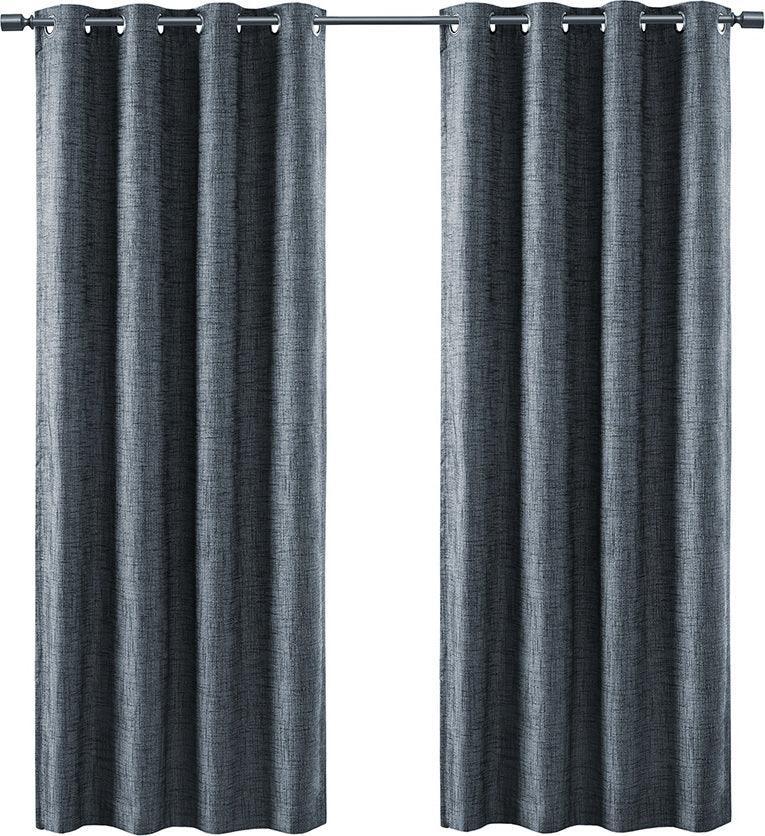 Olliix.com Curtains - Maya 84 H Printed Heathered Blackout Grommet Top Curtain Panel Navy