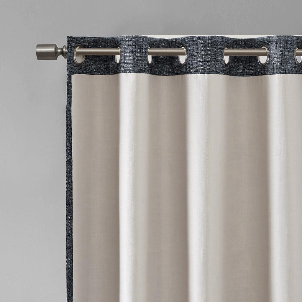 Olliix.com Curtains - Maya 84 H Printed Heathered Blackout Grommet Top Curtain Panel Navy