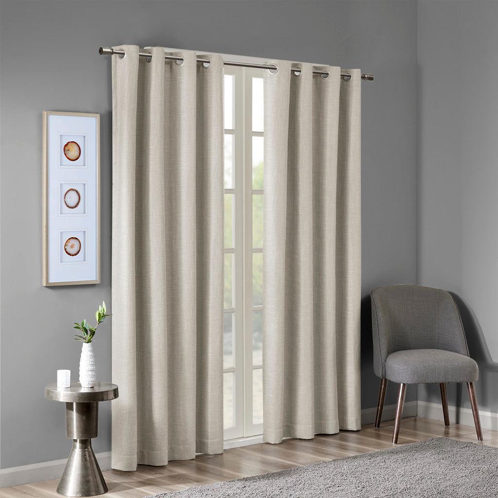 Olliix.com Curtains - Maya 84 H Printed Heathered Blackout Grommet Top Curtain Panel Taupe