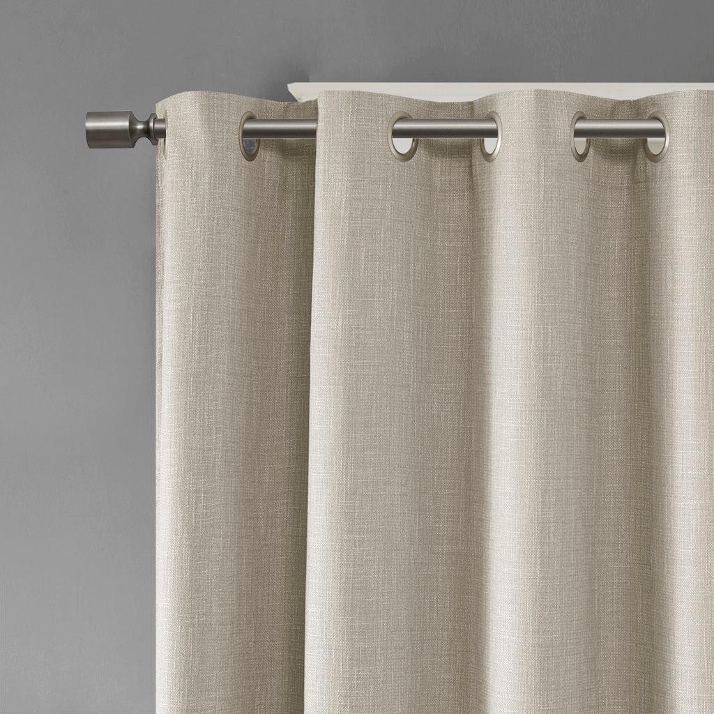 Olliix.com Curtains - Maya 84 H Printed Heathered Blackout Grommet Top Curtain Panel Taupe