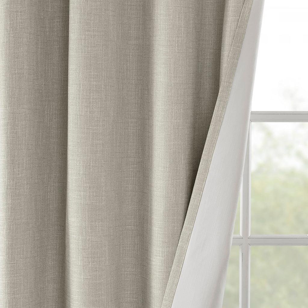 Olliix.com Curtains - Maya 84 H Printed Heathered Blackout Grommet Top Curtain Panel Taupe