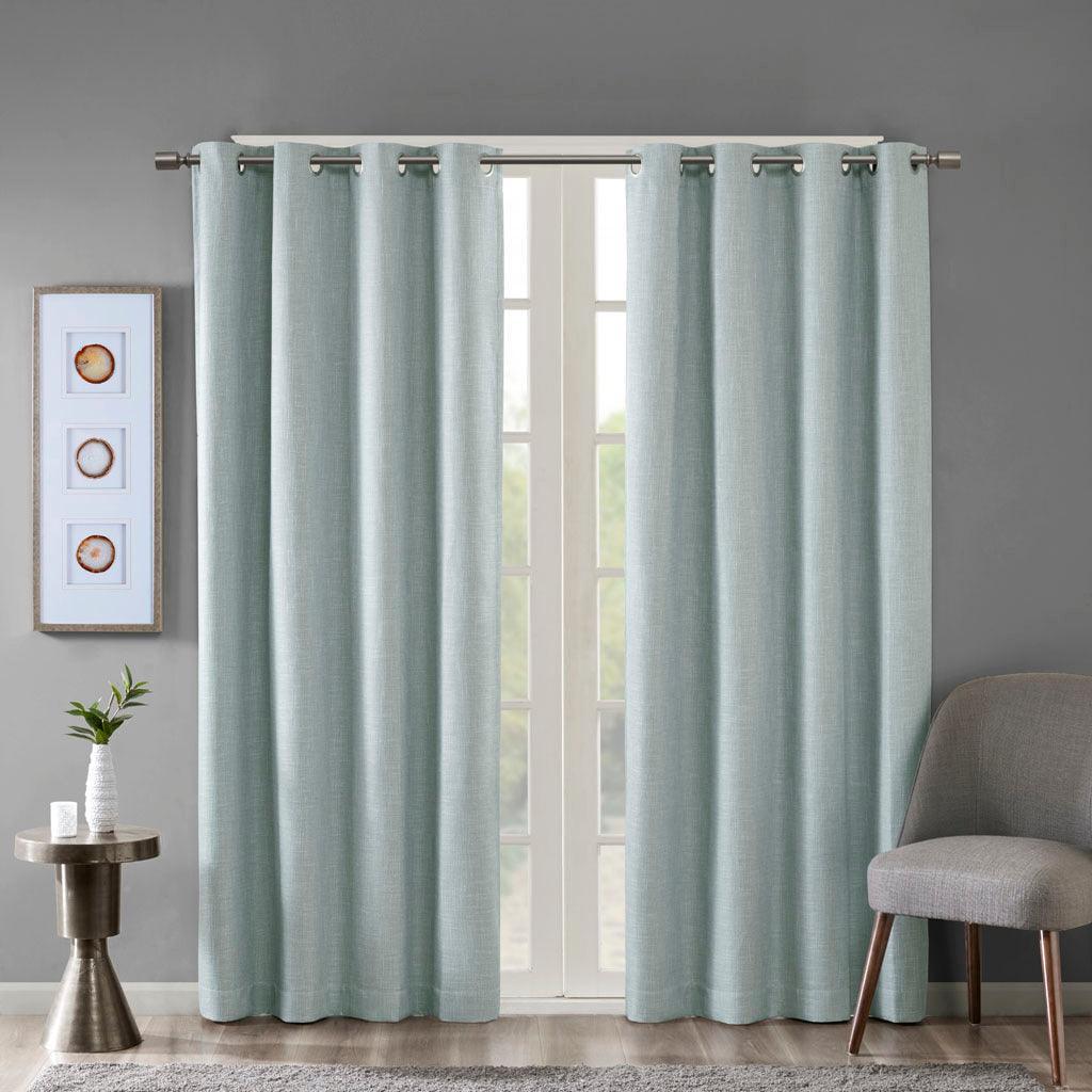 Olliix.com Curtains - Maya 95 H Printed Heathered Blackout Grommet Top Curtain Panel Aqua