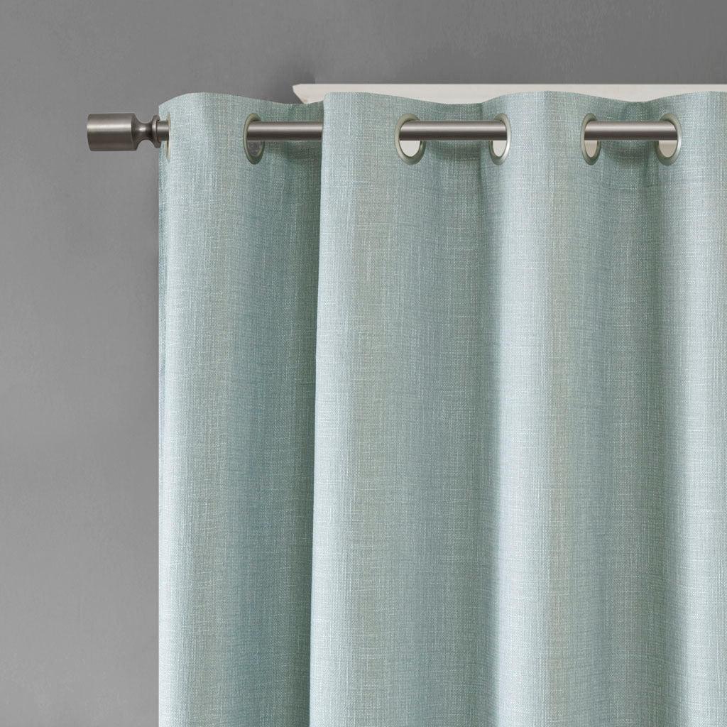 Olliix.com Curtains - Maya 95 H Printed Heathered Blackout Grommet Top Curtain Panel Aqua