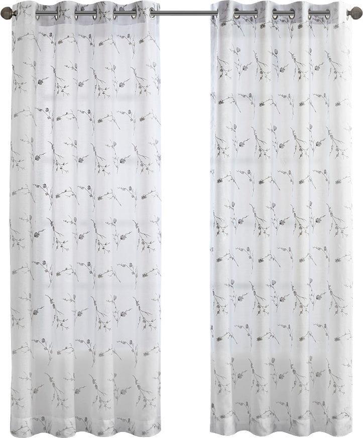 Olliix.com Curtains - Meredith 95" Floral Embroidered Sheer Natural