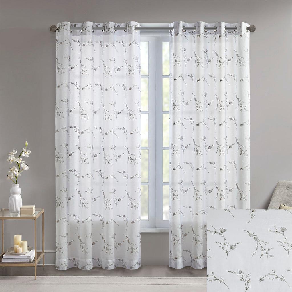 Olliix.com Curtains - Meredith 95" Floral Embroidered Sheer Natural