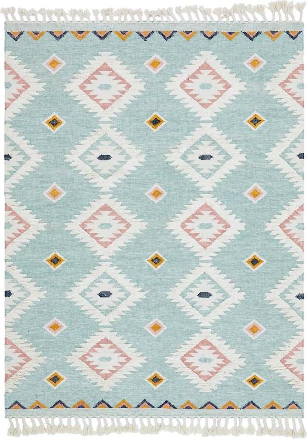 Unique Loom Indoor Rugs - Mesa Tribal 9x12 Rectangular Rug Light Blue