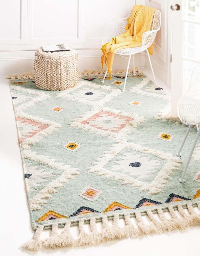 Unique Loom Indoor Rugs - Mesa Tribal 9x12 Rectangular Rug Light Blue