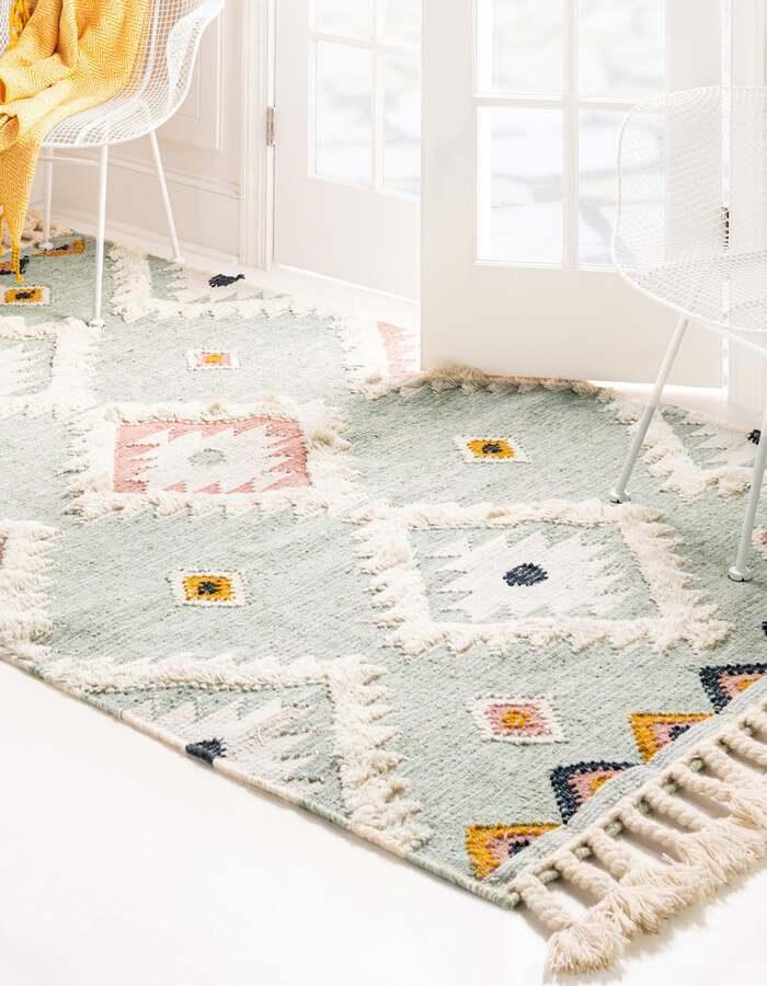 Unique Loom Indoor Rugs - Mesa Tribal 9x12 Rectangular Rug Light Blue