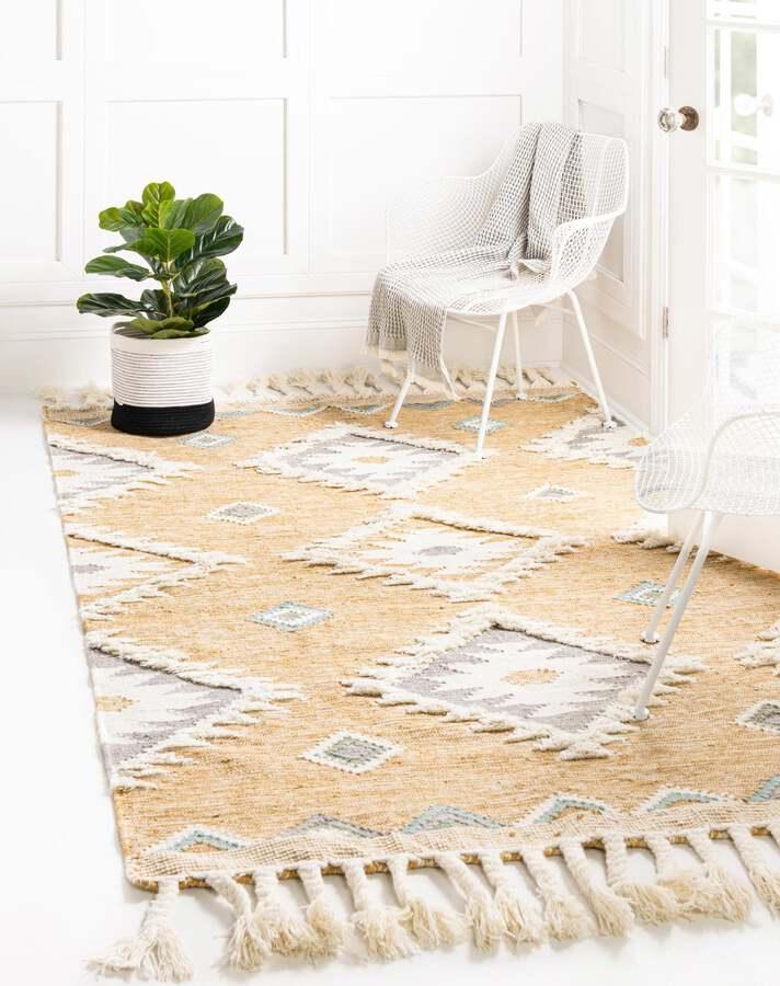 Unique Loom Indoor Rugs - Mesa Tribal 9x12 Rectangular Rug Yellow