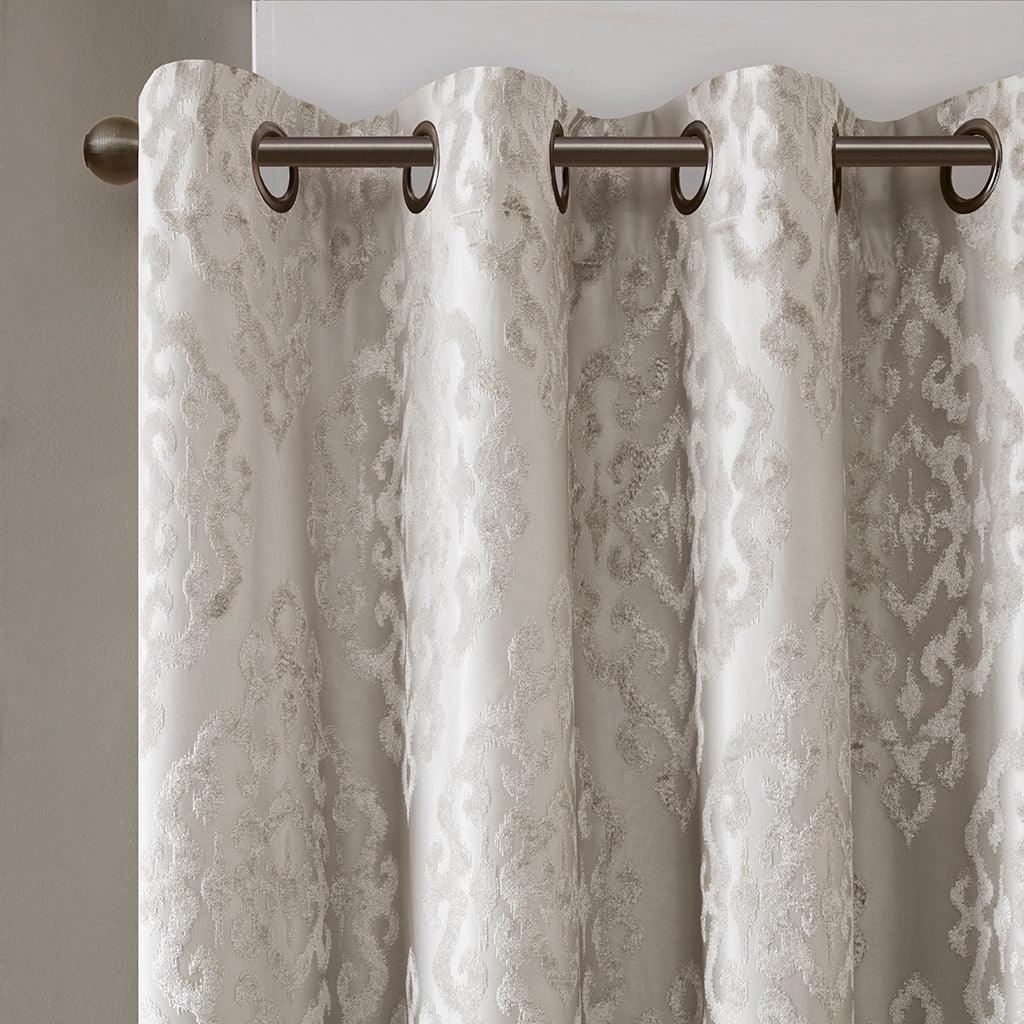 Olliix.com Curtains - Mirage 108 H Knitted Jacquard Damask Total Blackout Grommet Top Curtain Panel Gray