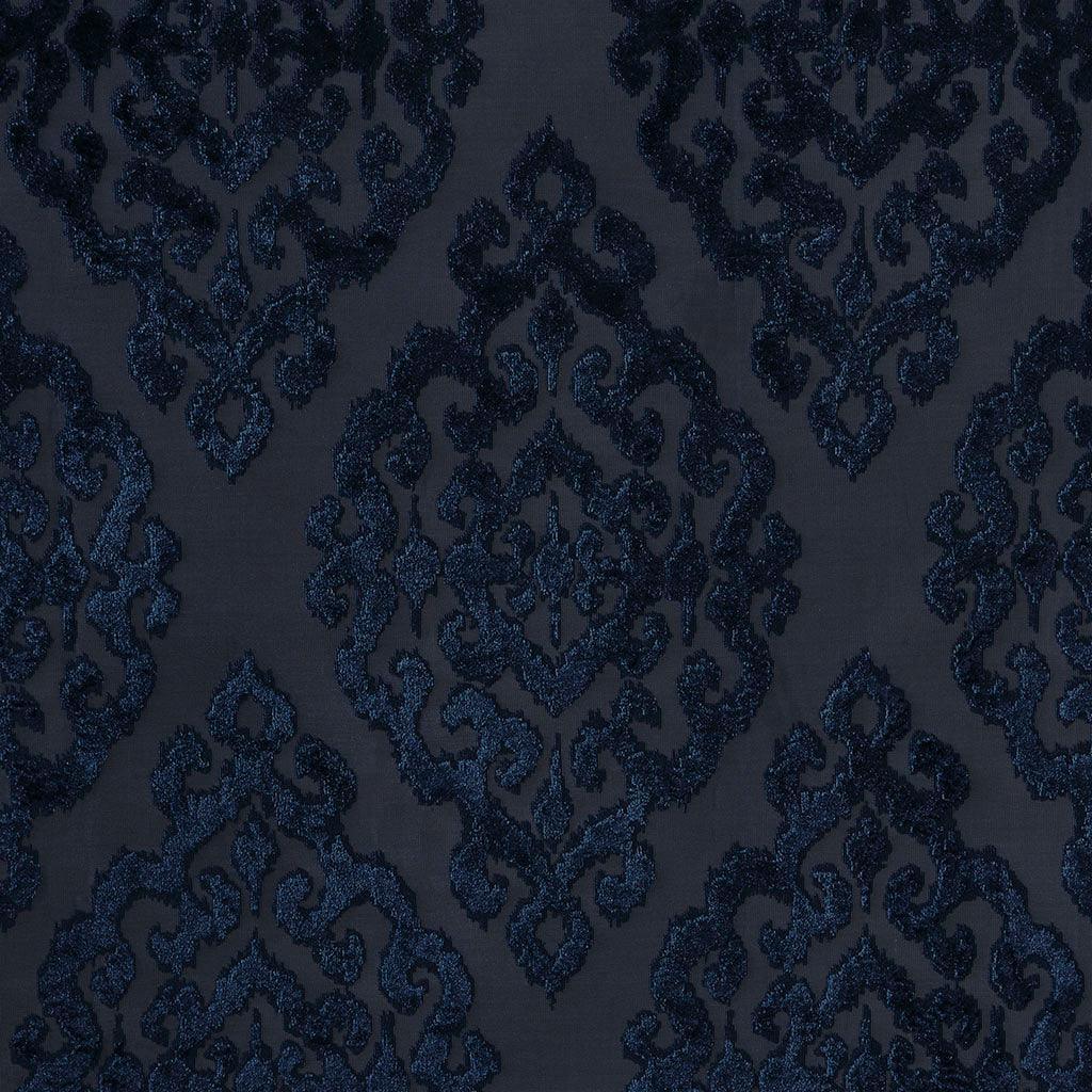 Olliix.com Curtains - Mirage 108 H Knitted Jacquard Damask Total Blackout Grommet Top Curtain Panel Navy