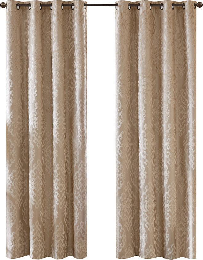 Olliix.com Curtains - Mirage 84 H Knitted Jacquard Damask Total Blackout Grommet Top Curtain Panel Champagne