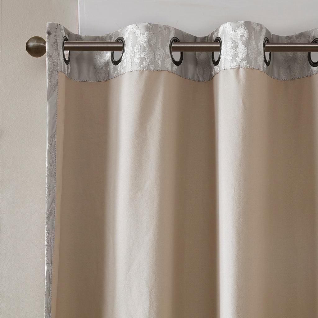 Olliix.com Curtains - Mirage 84 H Knitted Jacquard Damask Total Blackout Grommet Top Curtain Panel Gray