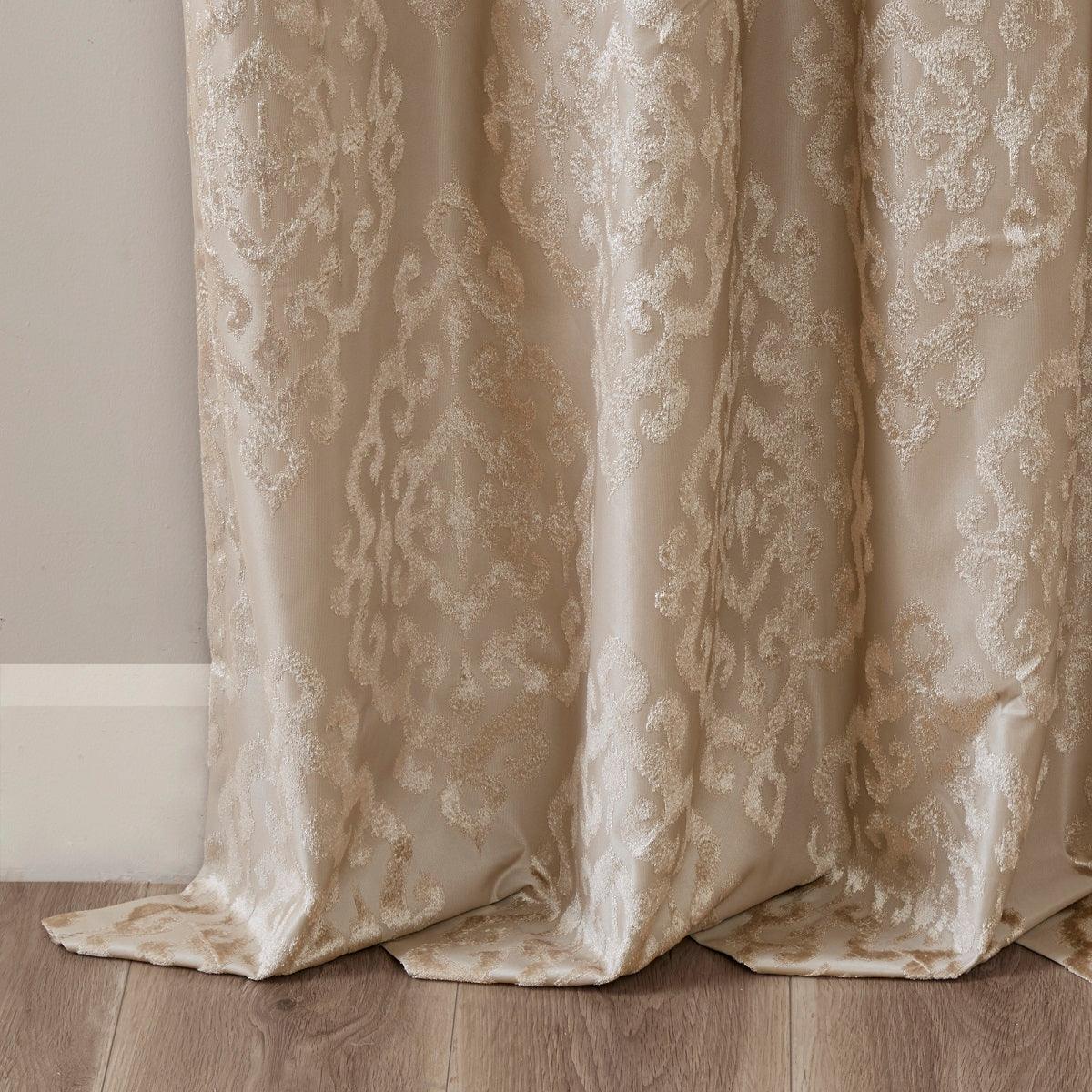 Olliix.com Curtains - Mirage 95 H Knitted Jacquard Damask Total Blackout Grommet Top Curtain Panel Champagne