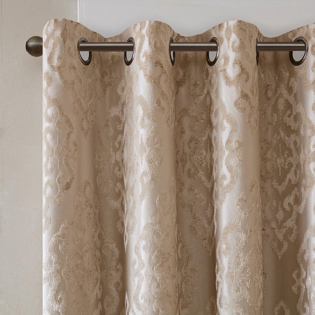 Olliix.com Curtains - Mirage 95 H Knitted Jacquard Damask Total Blackout Grommet Top Curtain Panel Champagne