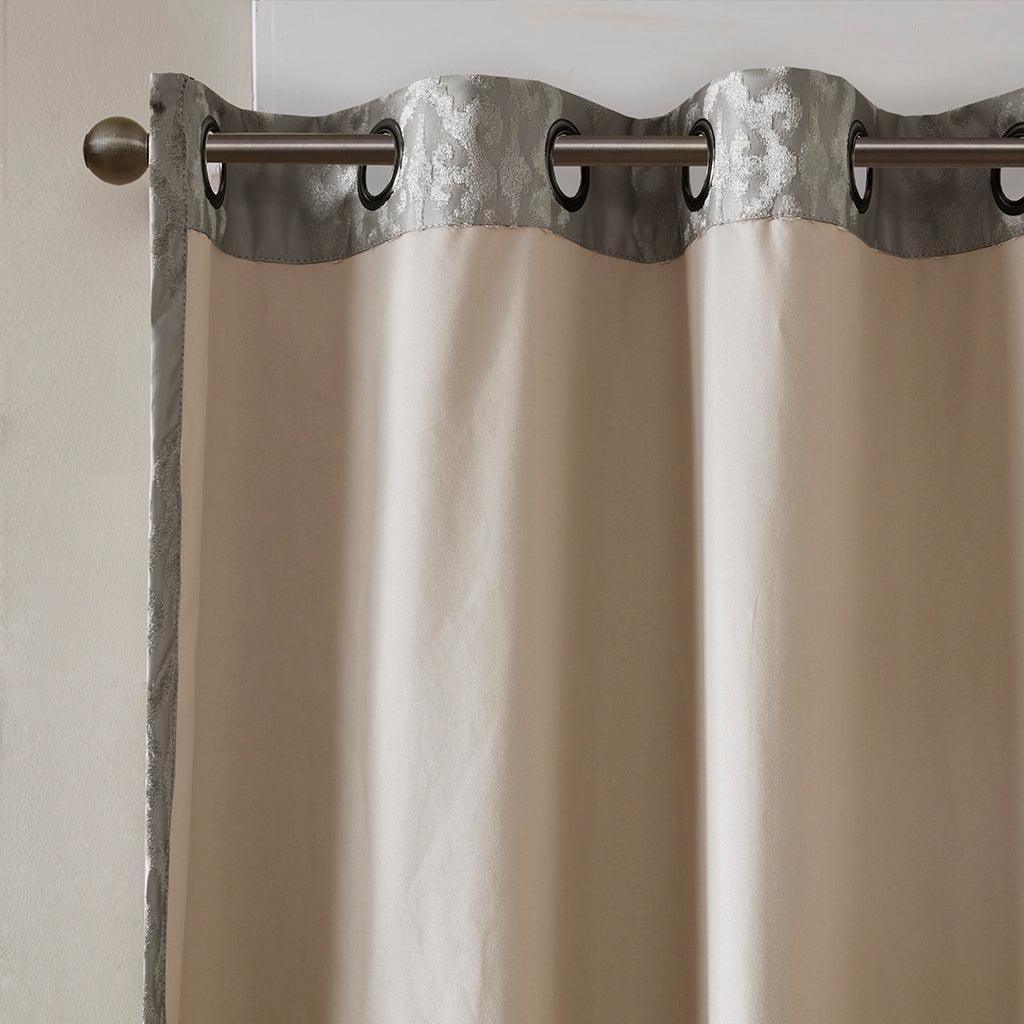 Olliix.com Curtains - Mirage 95 H Knitted Jacquard Damask Total Blackout Grommet Top Curtain Panel Charcoal