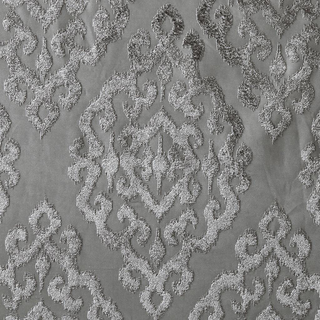 Olliix.com Curtains - Mirage 95 H Knitted Jacquard Damask Total Blackout Grommet Top Curtain Panel Charcoal