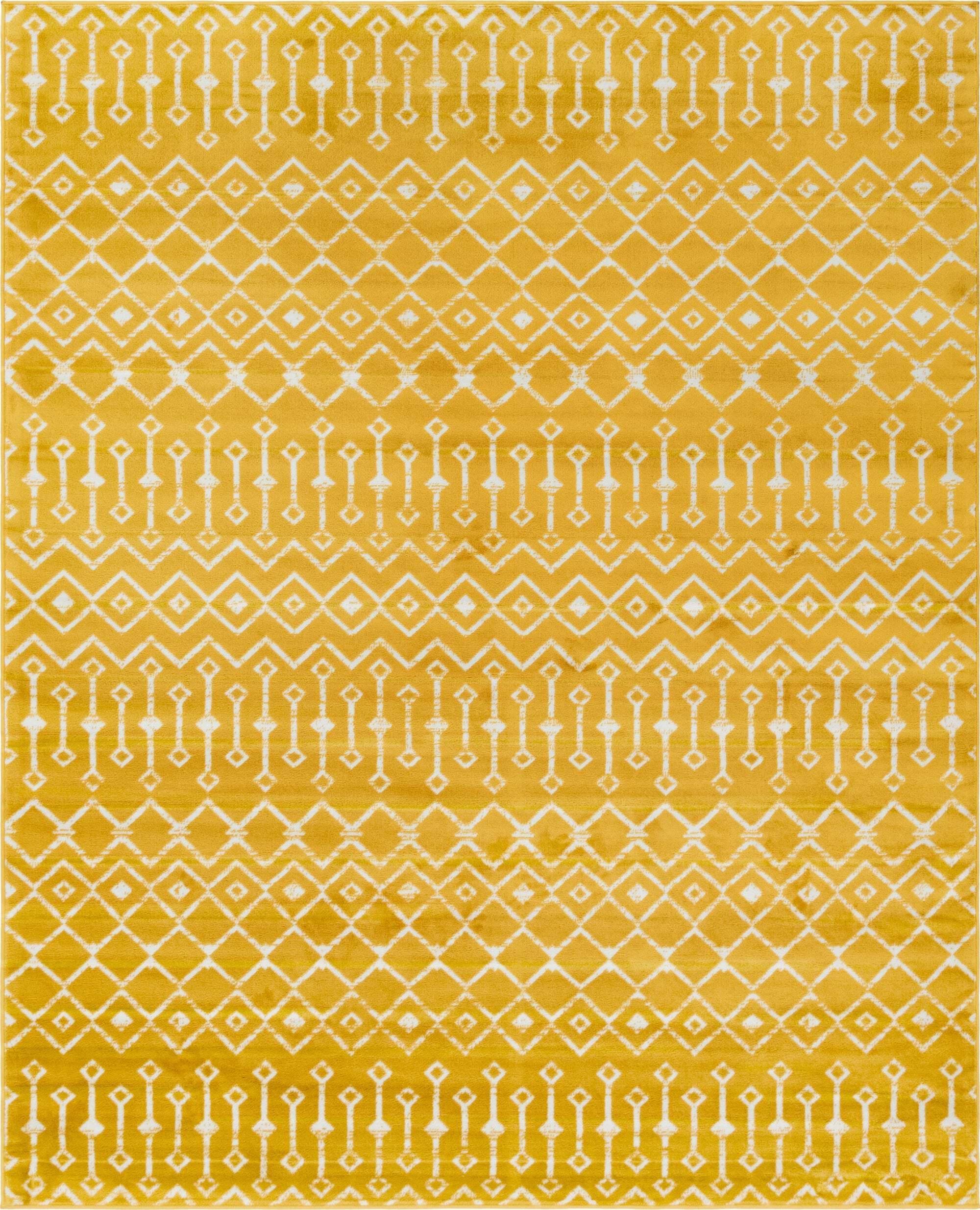 Unique Loom Indoor Rugs - Moroccan Trellis Geometric Rectangular 8x10 Rug Yellow & Ivory