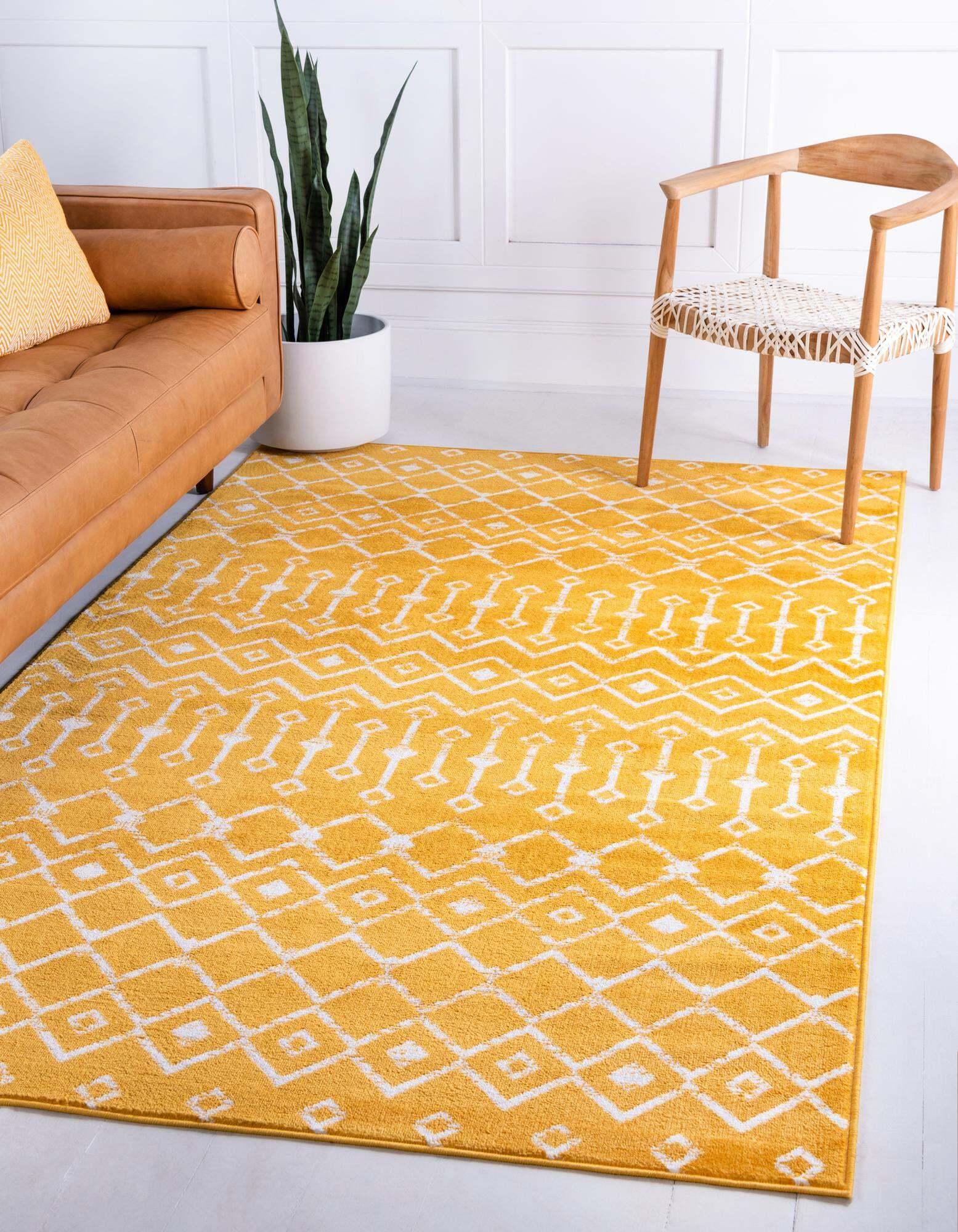 Unique Loom Indoor Rugs - Moroccan Trellis Geometric Rectangular 8x10 Rug Yellow & Ivory