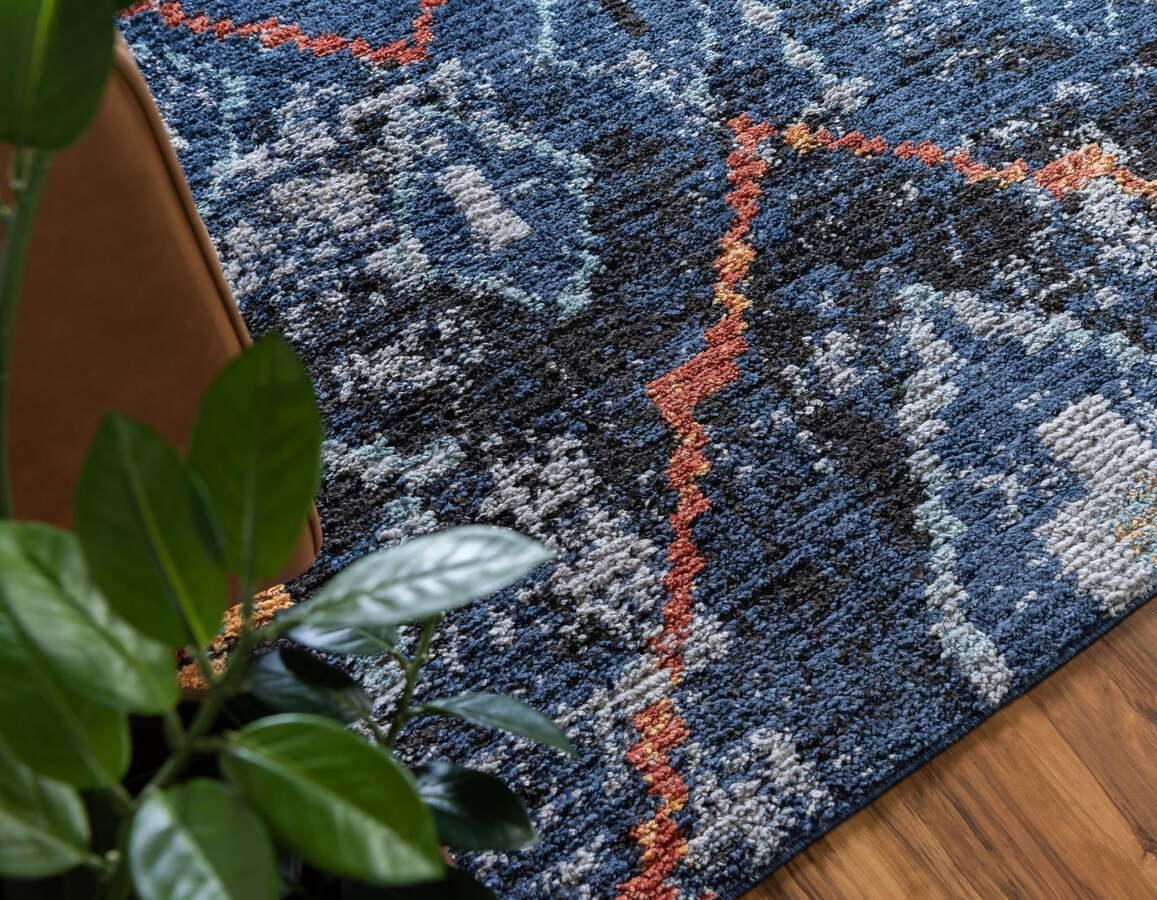 Unique Loom Indoor Rugs - Morocco Geometric 9x12 Navy Blue & Gray