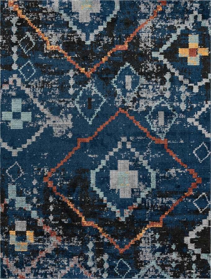 Unique Loom Indoor Rugs - Morocco Geometric 9x12 Navy Blue & Gray